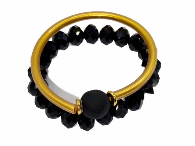 Modern Minimalist Bangle Set with Rondelle Beaded Bracelet