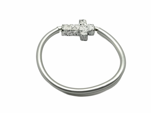Modern Minimalist Bangle: GOLD OR SILVER WITH CROSS