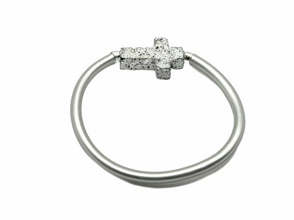 Modern Minimalist Bangle: GOLD OR SILVER WITH CROSS